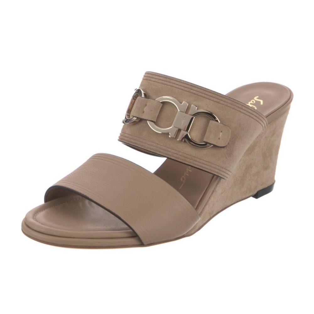 Salvatore Ferragamo Chain Tan Wedge Sandals